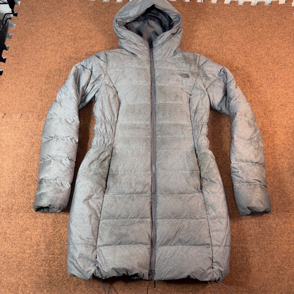 The North Face 550 Down Parka Women XS Gray Hooded Puffer Long Jacket NF0A35B3